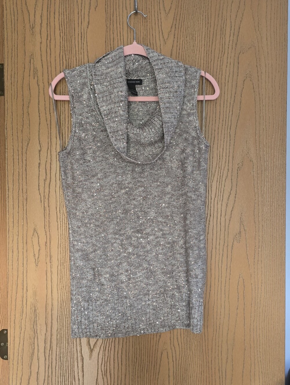 Sleeveless Cowl Neck Sequin Knit Sweater - Silver